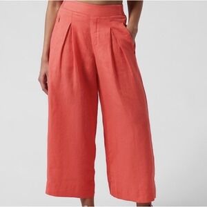 Athleta Playa Linen Wide Crop Pants Size 4 Passionfruit Coral Elastic Waist